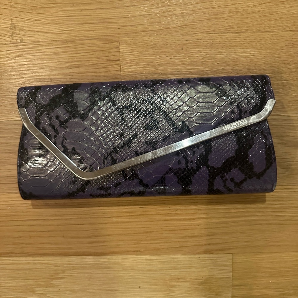 Unlisted Purple and Black Snakeskin Clutch
